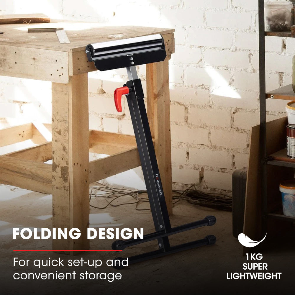 Adjustable Roller Support Stand, 0.6m to 1.08m Height, 60kg Capacity, Folding