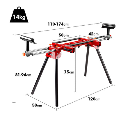 210mm Sliding Compound Mitre Saw with Adjustable Stand and Laser Guide