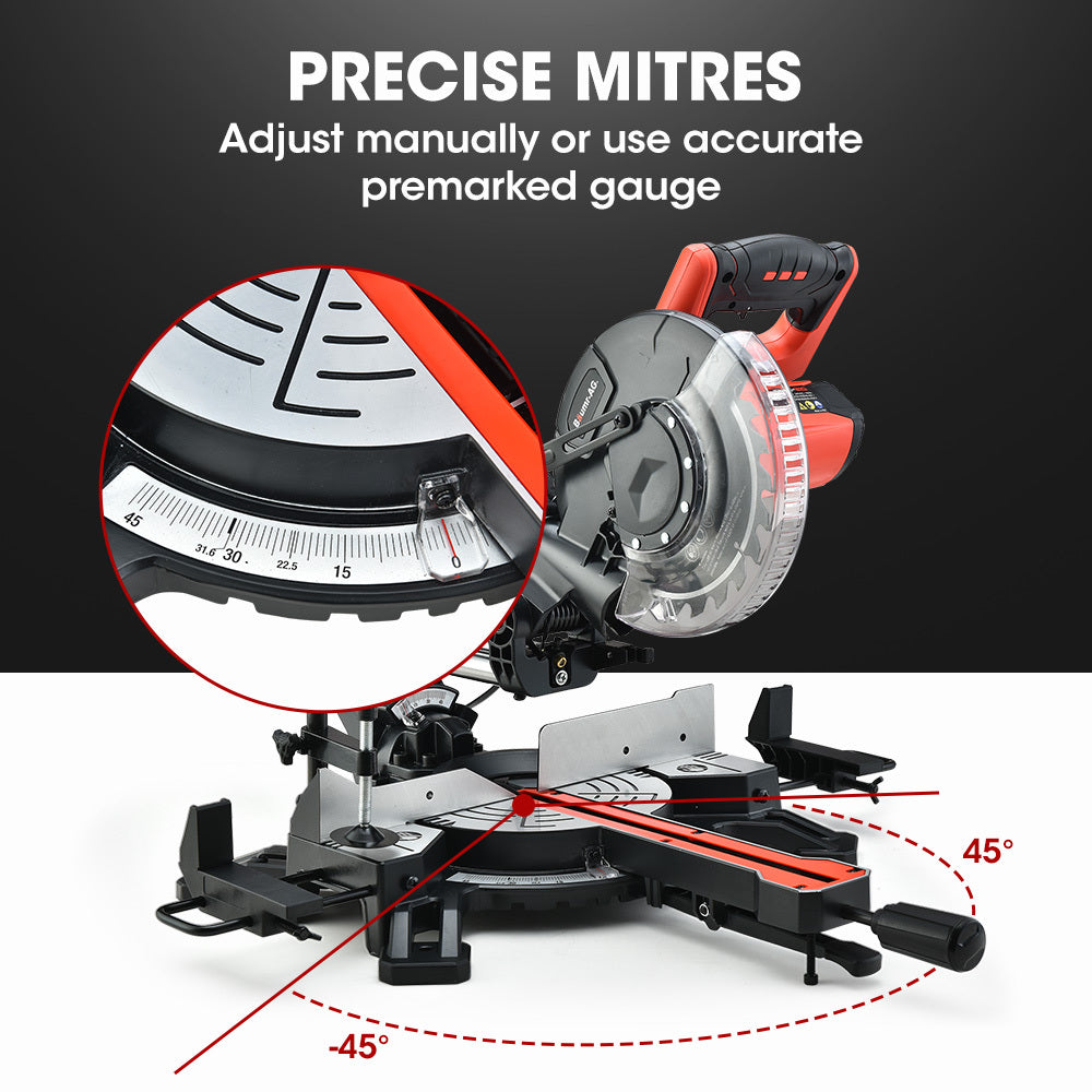 210mm Sliding Compound Mitre Saw with Adjustable Stand and Laser Guide