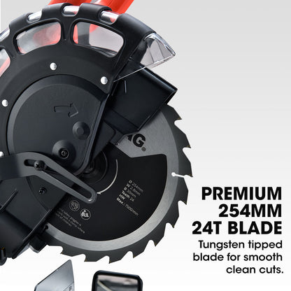 254mm Dual Compound Sliding Mitre Saw with Adjustable Stand, 150KG Capacity