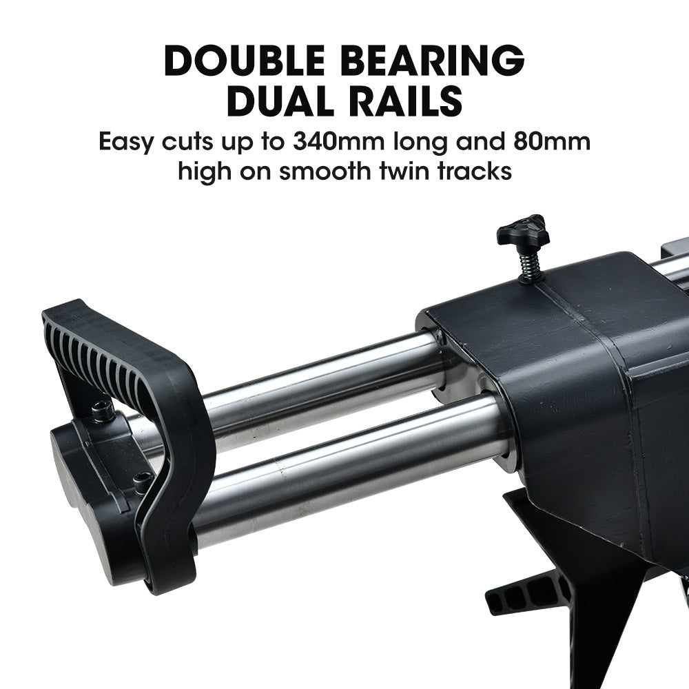 254mm Dual Compound Sliding Mitre Saw with Adjustable Stand, 150KG Capacity