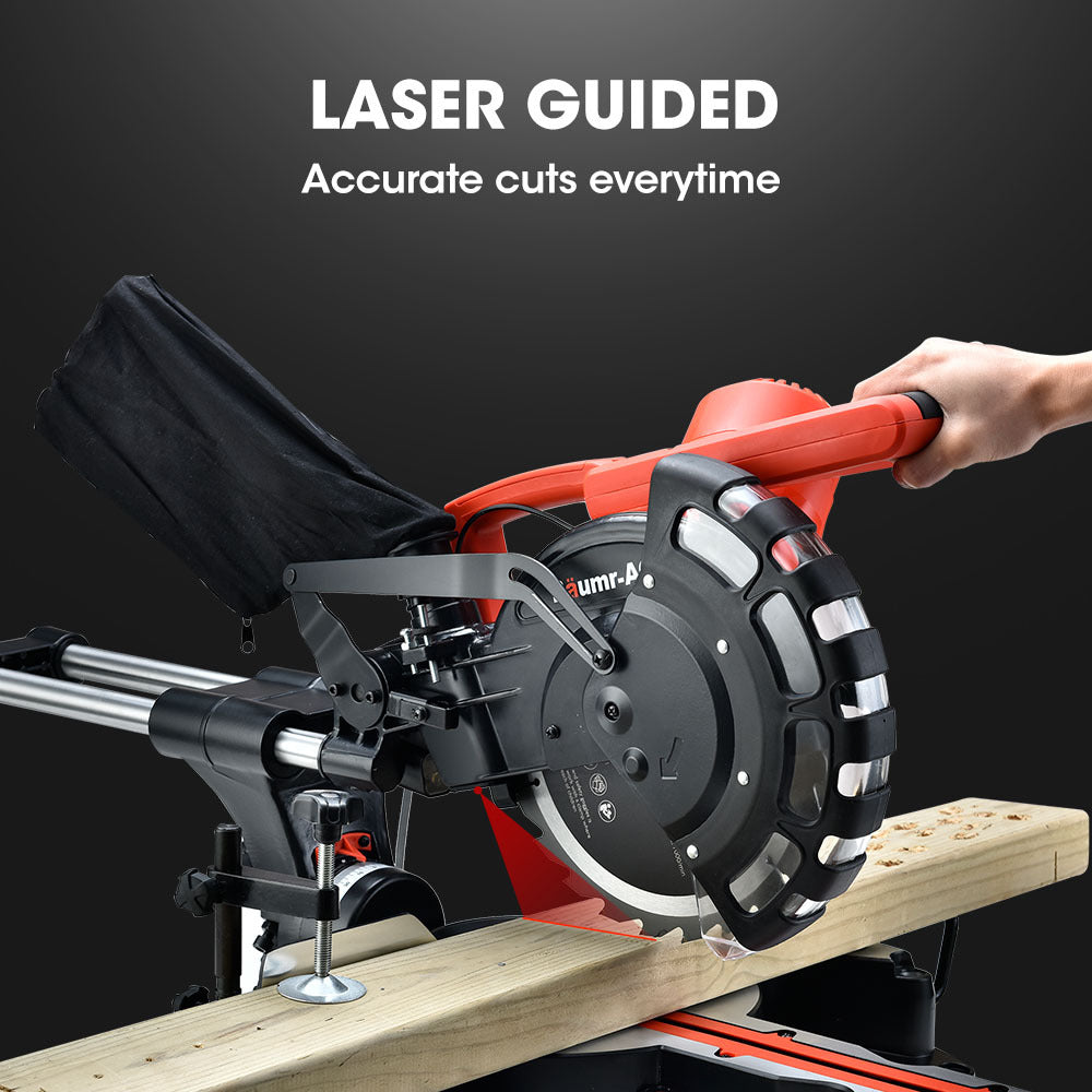 254mm Dual Compound Sliding Mitre Saw with Adjustable Stand, 150KG Capacity