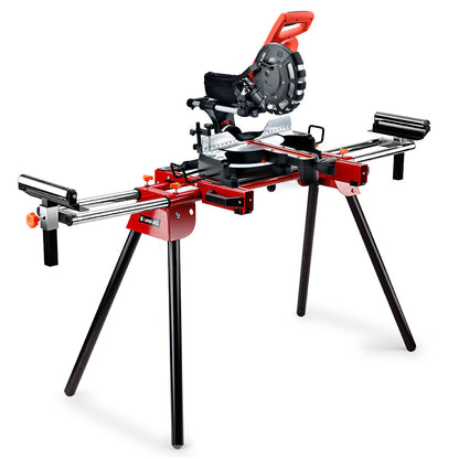 254mm Dual Compound Sliding Mitre Saw with Adjustable Stand, 150KG Capacity