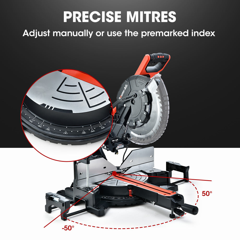 305mm Dual Bevel Sliding Mitre Saw Combo with Adjustable Stand, 150kg Capacity