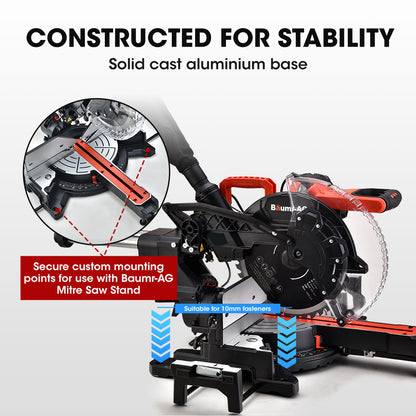 305mm Dual Bevel Sliding Mitre Saw Combo with Adjustable Stand, 150kg Capacity