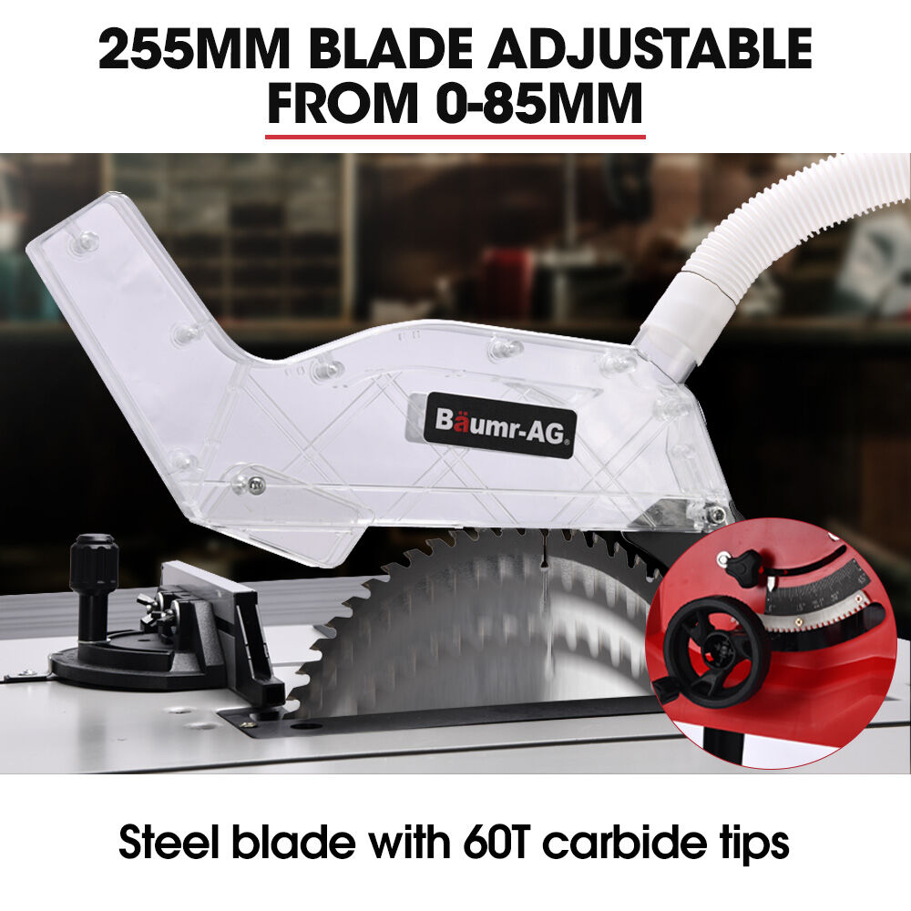 2000W 0.25m Table Saw with Adjustable Bevel, Mitre, and Dust Collection
