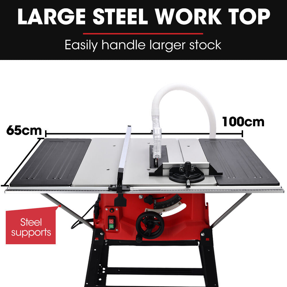 2000W 0.25m Table Saw with Adjustable Bevel, Mitre, and Dust Collection