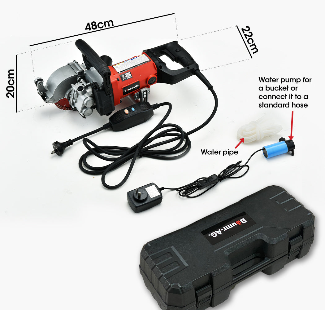 125mm Wall Chaser with Dual Handles, Adjustable Depth, Wet Cutting System