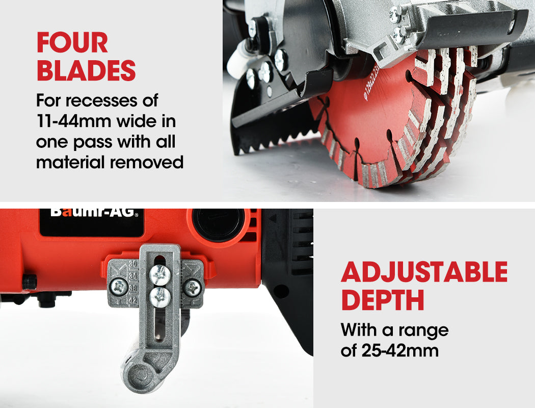 125mm Wall Chaser with Dual Handles, Adjustable Depth, Wet Cutting System