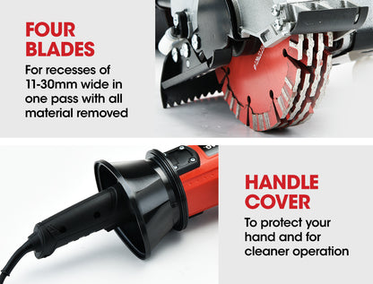 1700W Wall Chaser & 900W Vacuum Combo with 4 Diamond Blades, 0.125m Cut Depth