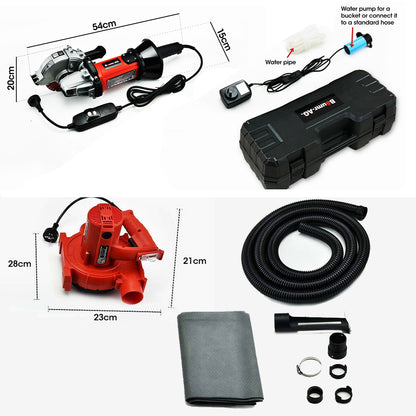 1700W Wall Chaser & 900W Vacuum Combo with 4 Diamond Blades, 0.125m Cut Depth
