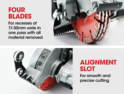 1700W Wall Chaser & 900W Vacuum Combo with 4 Diamond Blades, Cuts 0.41m Deep