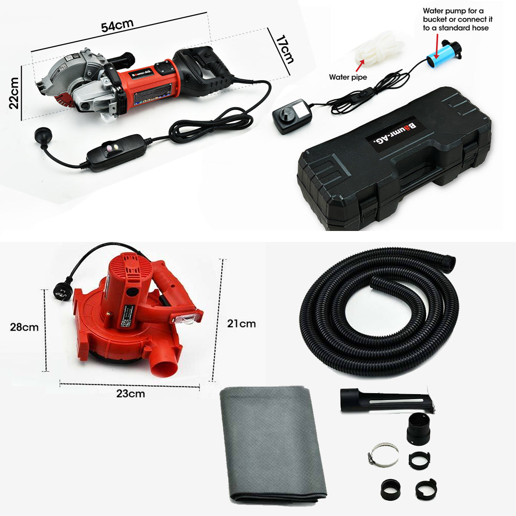 1700W Wall Chaser & 900W Vacuum Combo with 4 Diamond Blades, Cuts 0.41m Deep