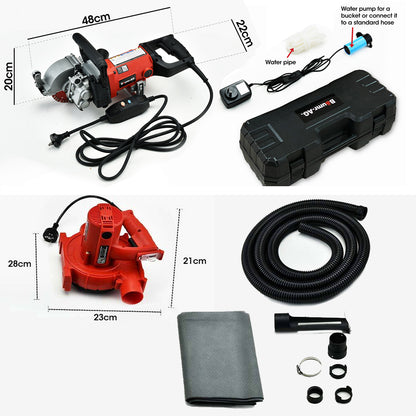 2000W Wall Chaser & 900W Dust Collector Combo with 4 Diamond Blades, 0.125m