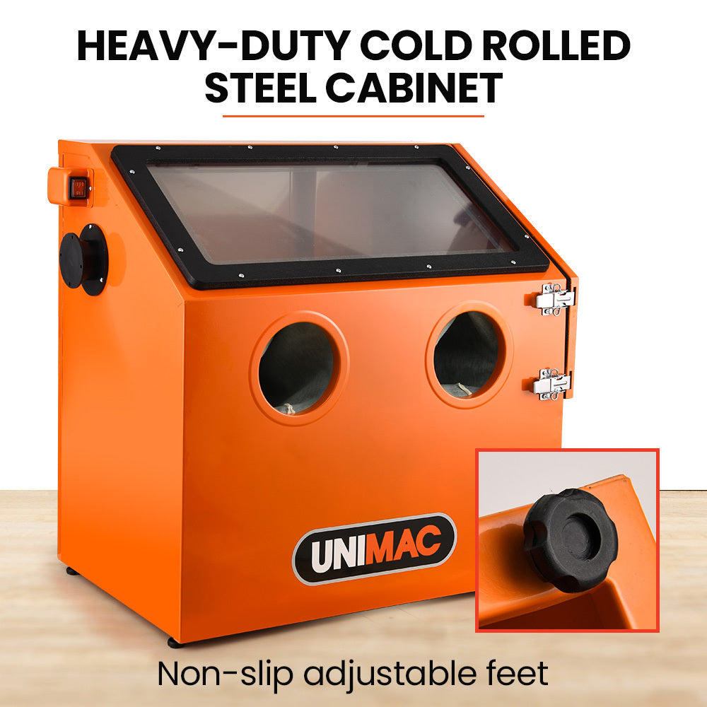 110L Steel Sandblasting Cabinet with Gun, LED Light, and Protective Gloves