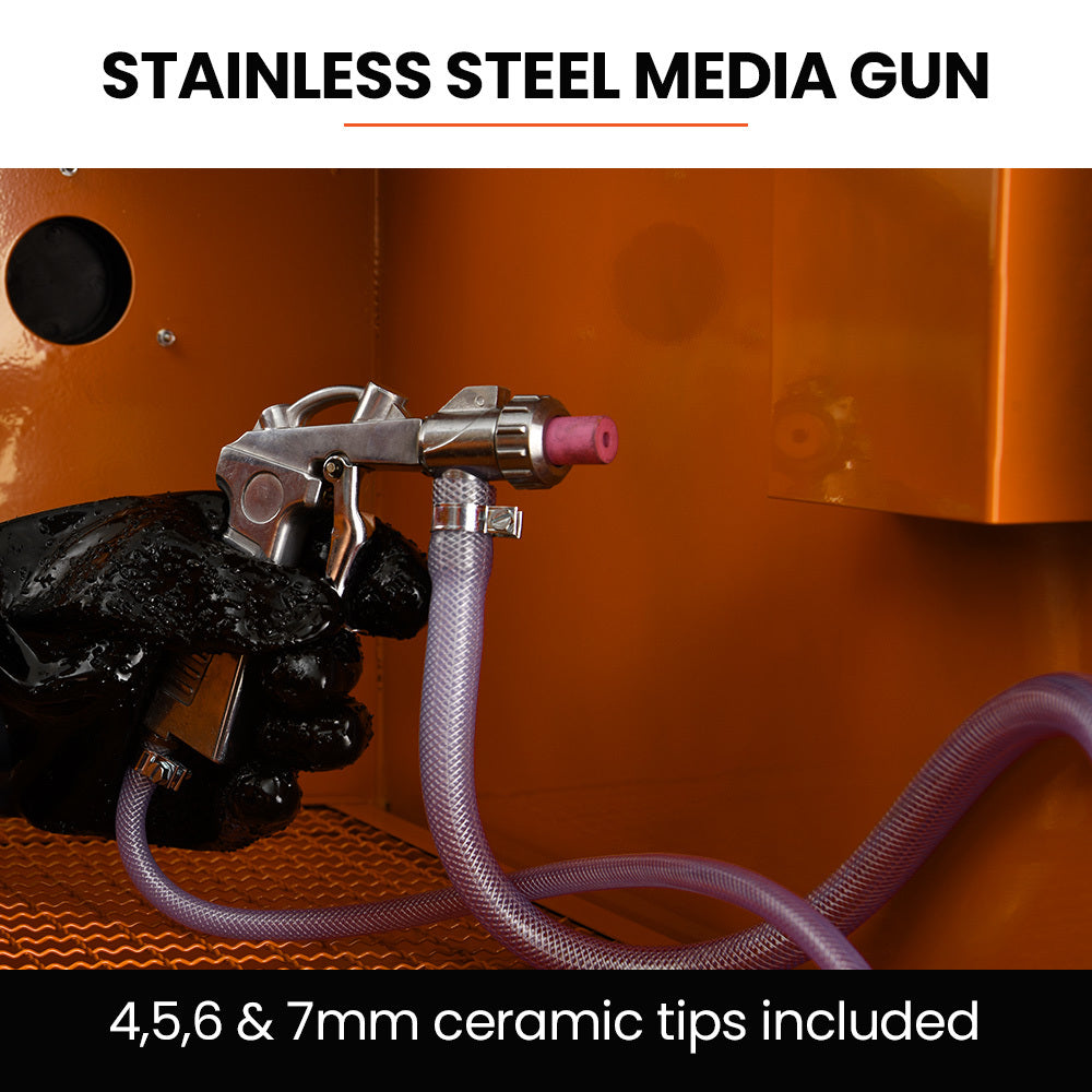 110L Steel Sandblasting Cabinet with Gun, LED Light, and Protective Gloves