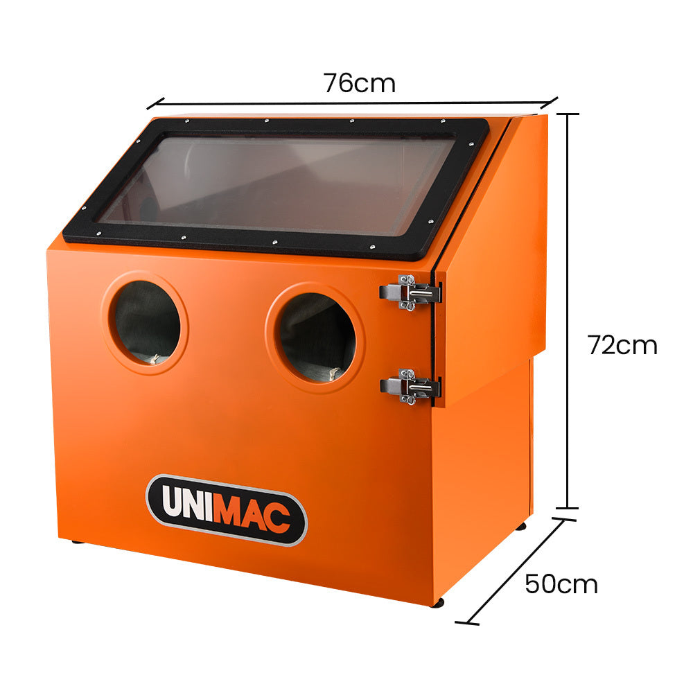 110L Steel Sandblasting Cabinet with Gun, LED Light, and Protective Gloves