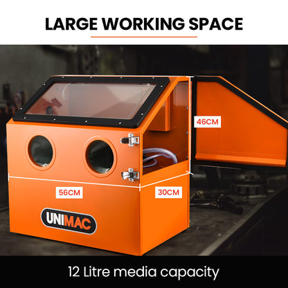 110L Steel Sandblasting Cabinet with Gun, LED Light, and Protective Gloves