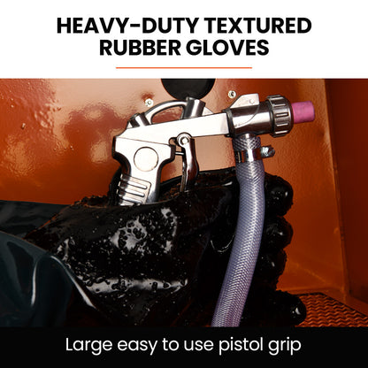 110L Steel Sandblasting Cabinet with Gun, LED Light, and Protective Gloves