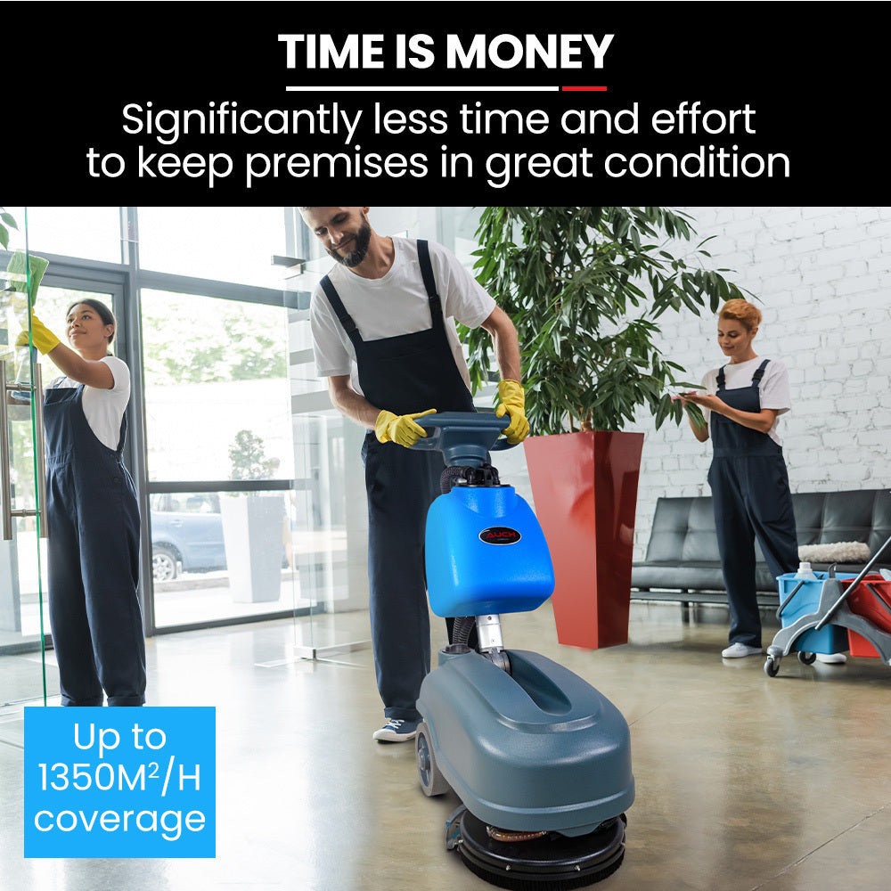 Battery-Powered 0.36m Floor Scrubber & Dryer, 1350 sqm/hr, Quiet Operation