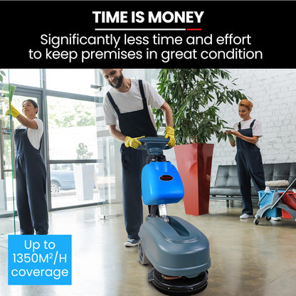 Battery-Powered 0.36m Floor Scrubber & Dryer, 1350 sqm/hr, Quiet Operation