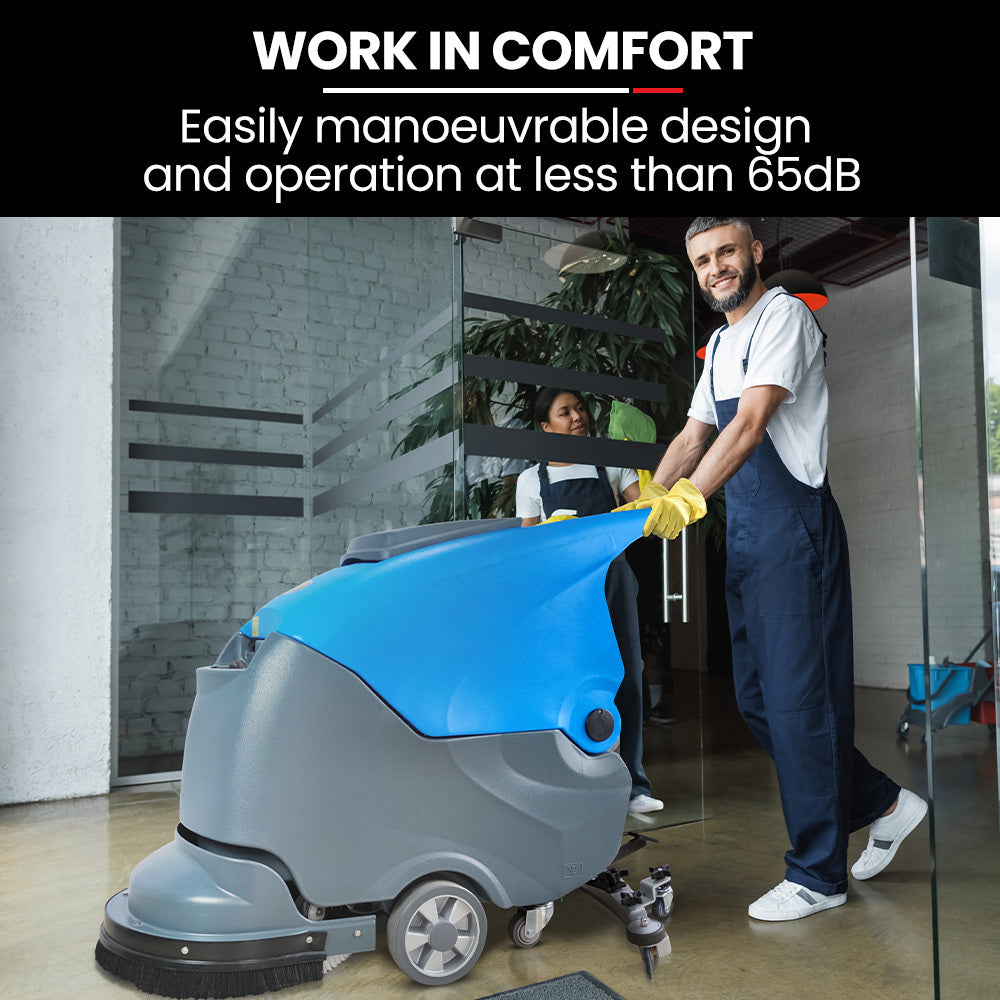 Battery-Powered Floor Scrubber & Dryer, 0.49m Path, Commercial Use, Walk-Behind