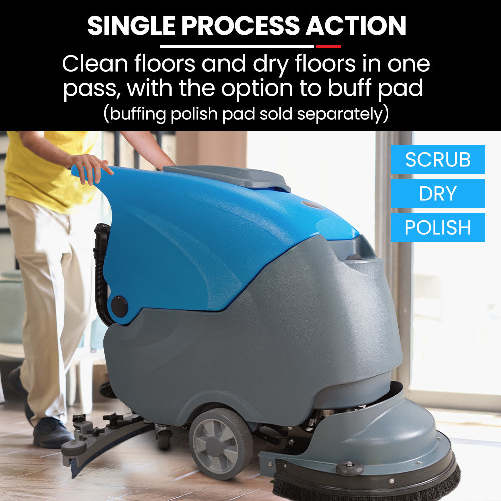 Battery-Powered Floor Scrubber & Dryer, 0.49m Path, Commercial Use, Walk-Behind