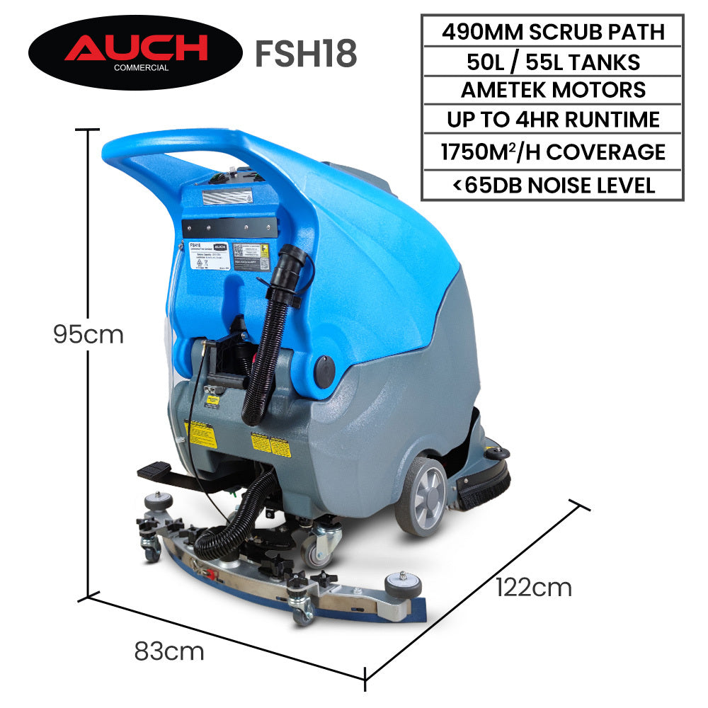 Battery-Powered Floor Scrubber & Dryer, 0.49m Path, Commercial Use, Walk-Behind
