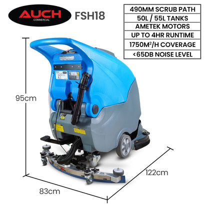 Battery-Powered Floor Scrubber & Dryer, 0.49m Path, Commercial Use, Walk-Behind