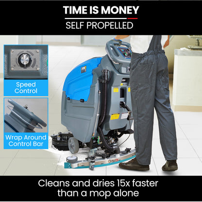 Battery-Powered 0.72m Floor Scrubber & Dryer, Walk-Behind, Commercial Grade