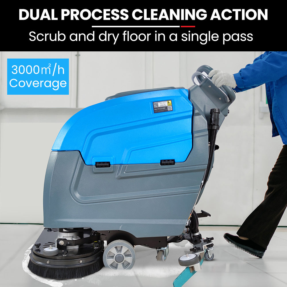 Battery-Powered 0.72m Floor Scrubber & Dryer, Walk-Behind, Commercial Grade