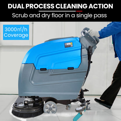Battery-Powered 0.72m Floor Scrubber & Dryer, Walk-Behind, Commercial Grade