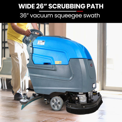 Battery-Powered 0.72m Floor Scrubber & Dryer, Walk-Behind, Commercial Grade