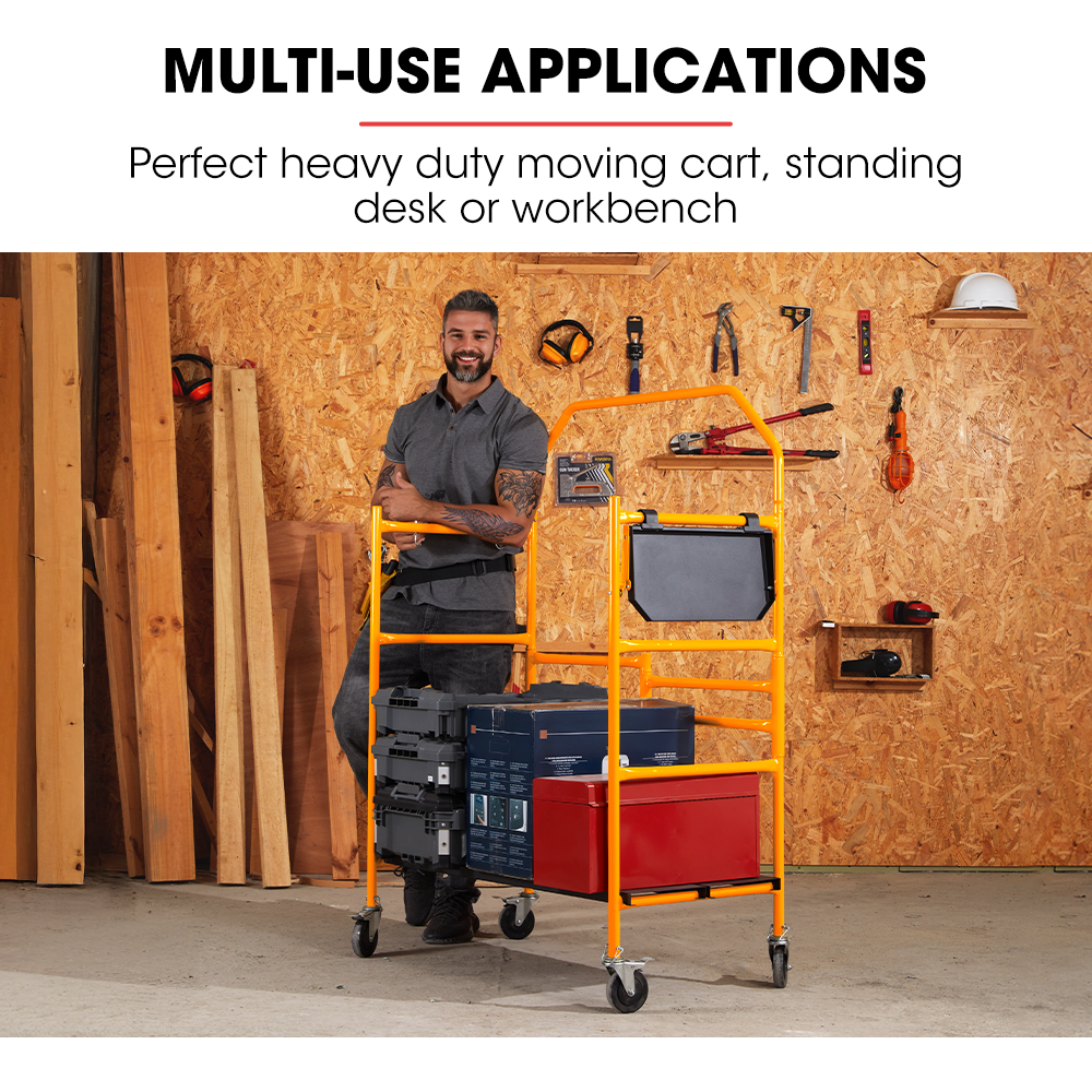 Mobile Scaffold Platform, 226kg Load, 3m Reach, Foldable with Locking Wheels