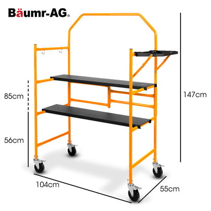 Mobile Scaffold Platform, 226kg Load, 3m Reach, Foldable with Locking Wheels
