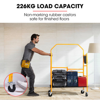Mobile Scaffold Platform, 226kg Load, 3m Reach, Foldable with Locking Wheels