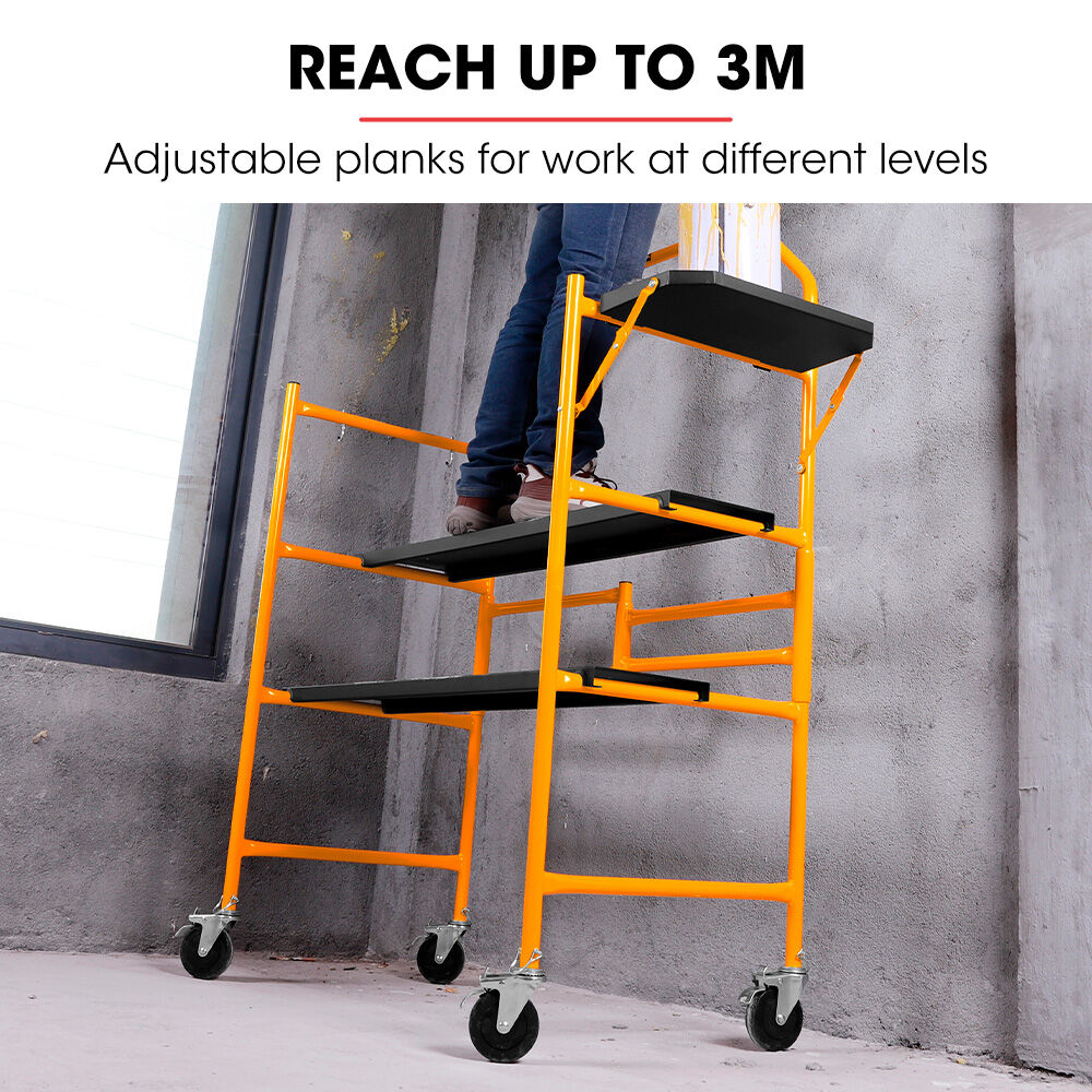 Mobile Scaffold Platform, 226kg Load, 3m Reach, Foldable with Locking Wheels