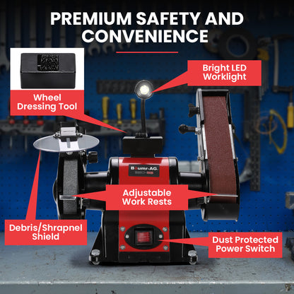 Compact Bench Grinder & Belt Sander Combo with 0.15m Grinding Disc, 0.05x0.686m Belt
