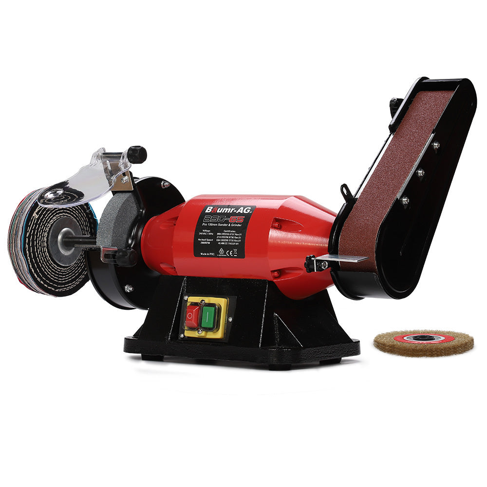 520W Bench Grinder Sander with 0.15m Wheel & 0.05m Linisher, Brushless Motor