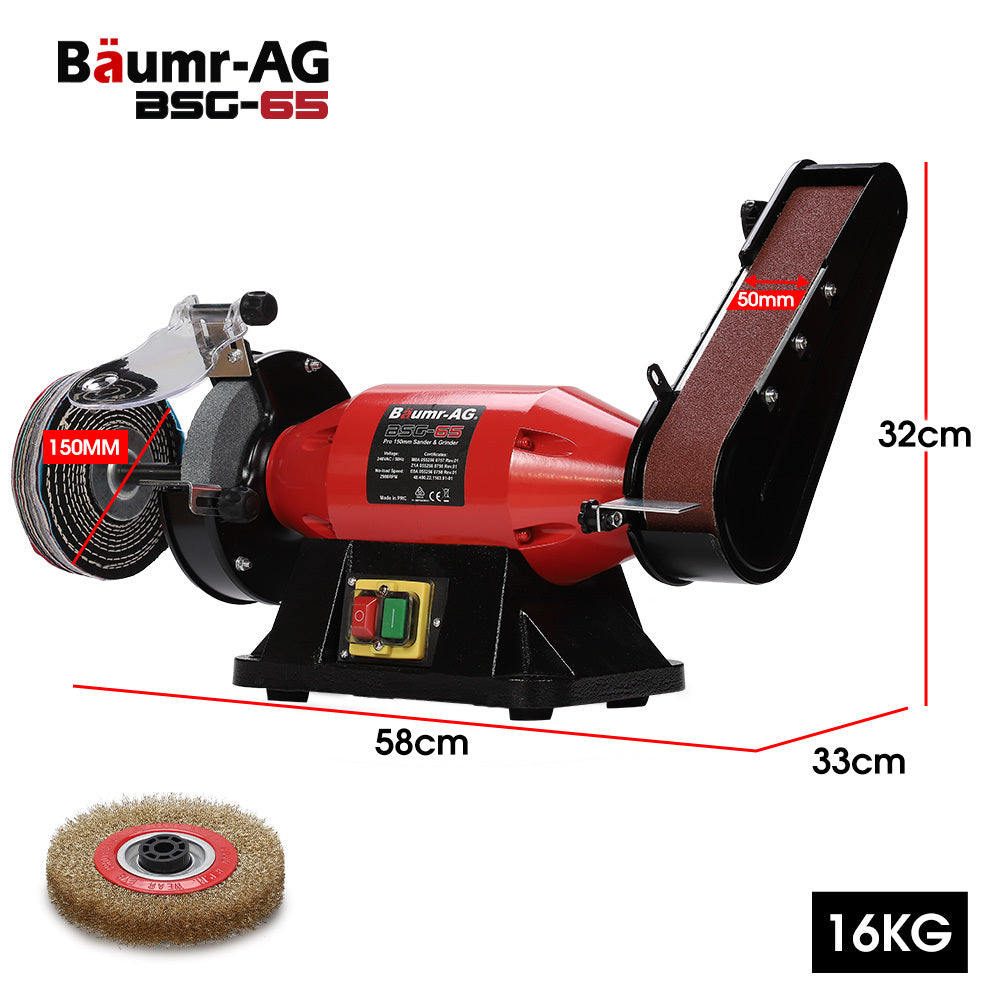 520W Bench Grinder Sander with 0.15m Wheel & 0.05m Linisher, Brushless Motor