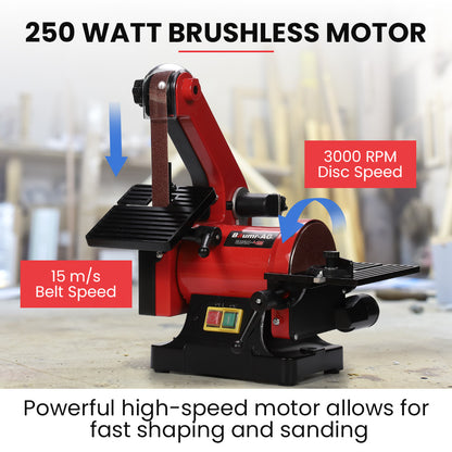 Versatile Bench Belt & Disc Sander with 0.025m Linisher and 0.125m Disc, 250W