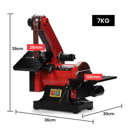 Versatile Bench Belt & Disc Sander with 0.025m Linisher and 0.125m Disc, 250W