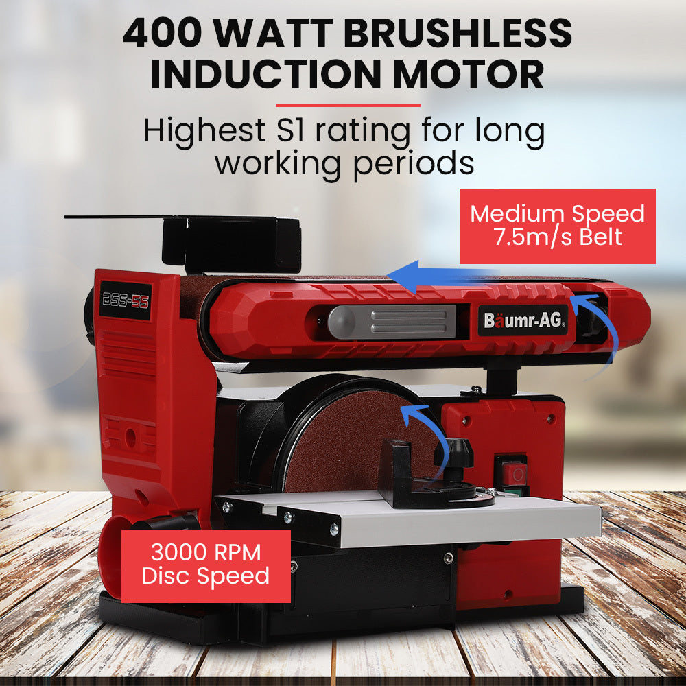 Bench Belt and Disc Sander Combo with Brushless Motor, 0.1m Linisher + 0.15m Disc