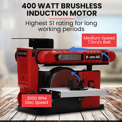 Bench Belt and Disc Sander Combo with Brushless Motor, 0.1m Linisher + 0.15m Disc