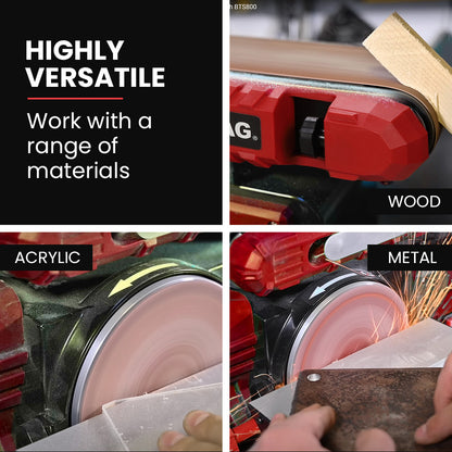 Bench Belt and Disc Sander Combo with Brushless Motor, 0.1m Linisher + 0.15m Disc