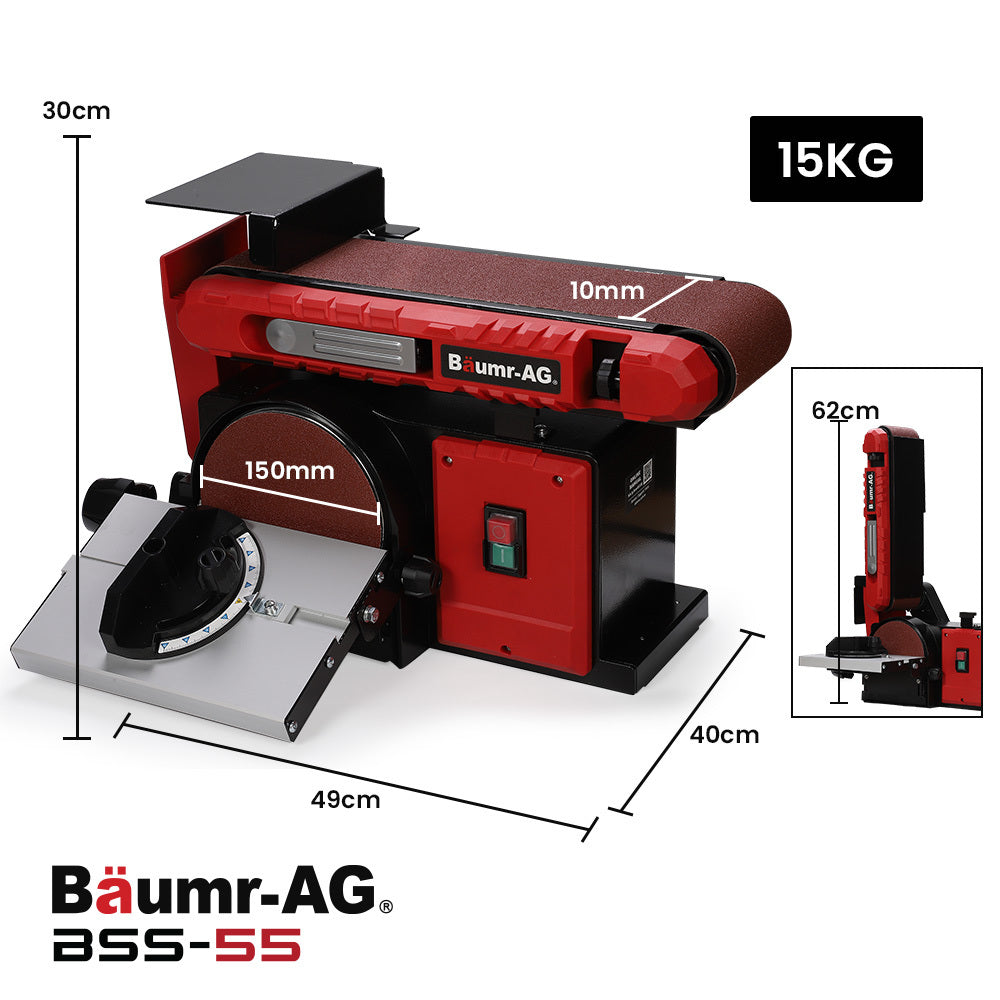 Bench Belt and Disc Sander Combo with Brushless Motor, 0.1m Linisher + 0.15m Disc