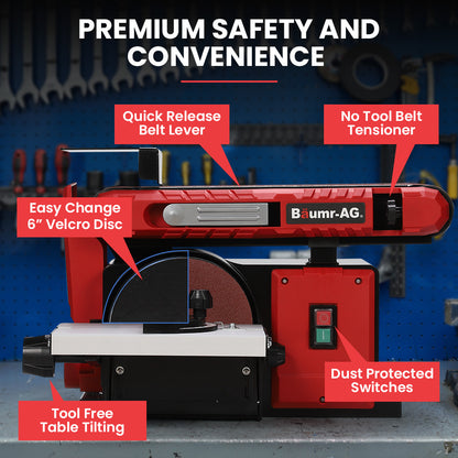 Bench Belt and Disc Sander Combo with Brushless Motor, 0.1m Linisher + 0.15m Disc