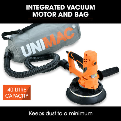 Handheld 0.18m Electric Drywall Sander with Vacuum & LED Light, 850W, 6 Discs