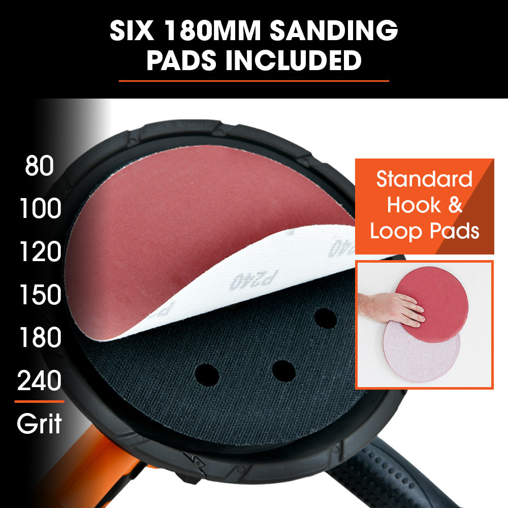 Handheld 0.18m Electric Drywall Sander with Vacuum & LED Light, 850W, 6 Discs
