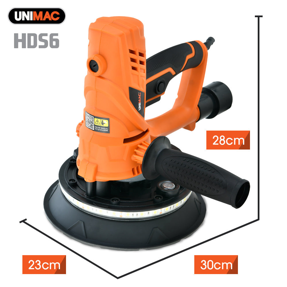 Handheld 0.18m Electric Drywall Sander with Vacuum & LED Light, 850W, 6 Discs